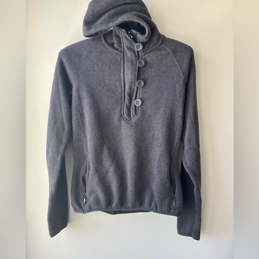 North Face Crescent Knit Hooded Pullover with 1/4 Zip in Charcoal Gray Sz Small